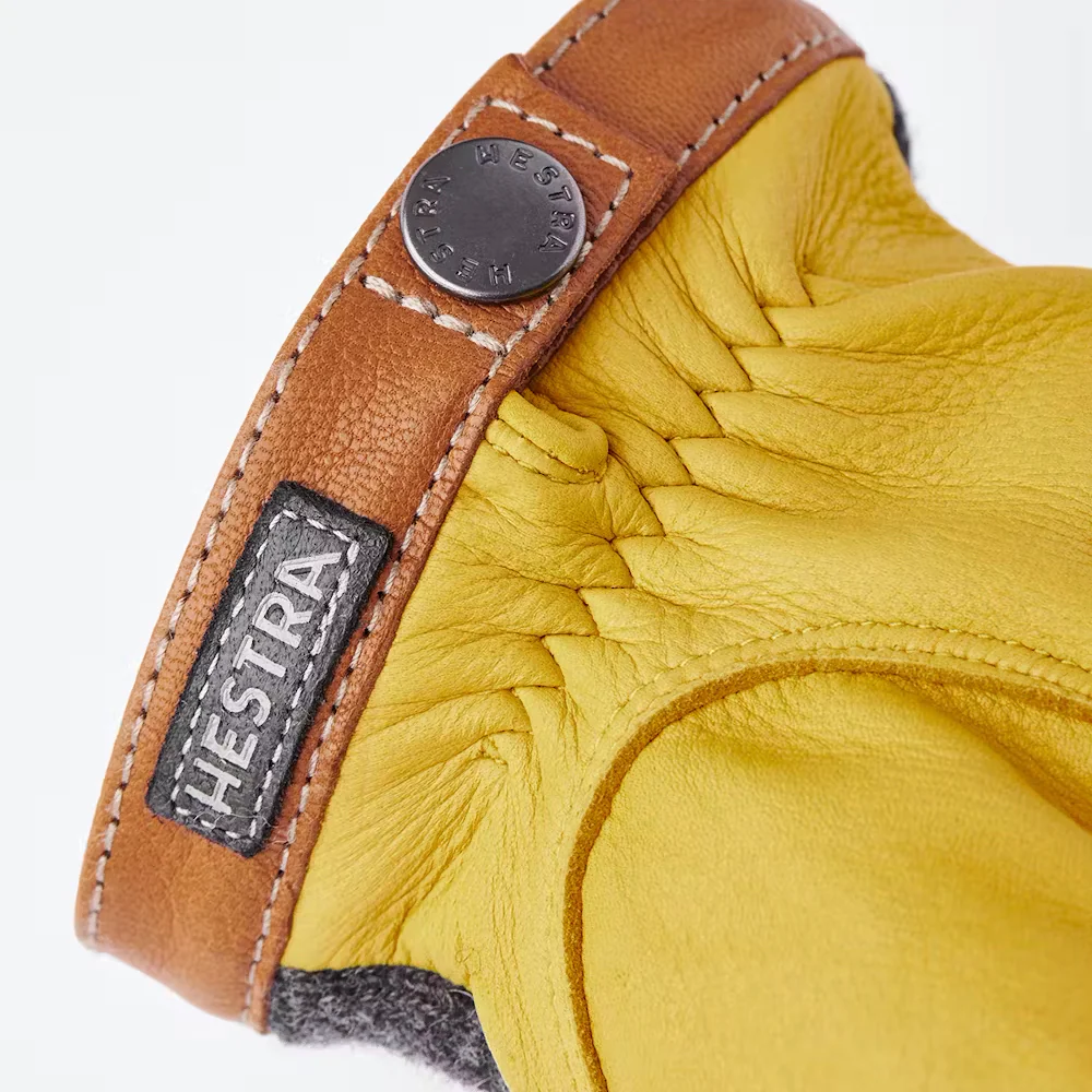 Deerskin Wool Tricot Gloves - Natural Yellow/Charcoal - Image 4