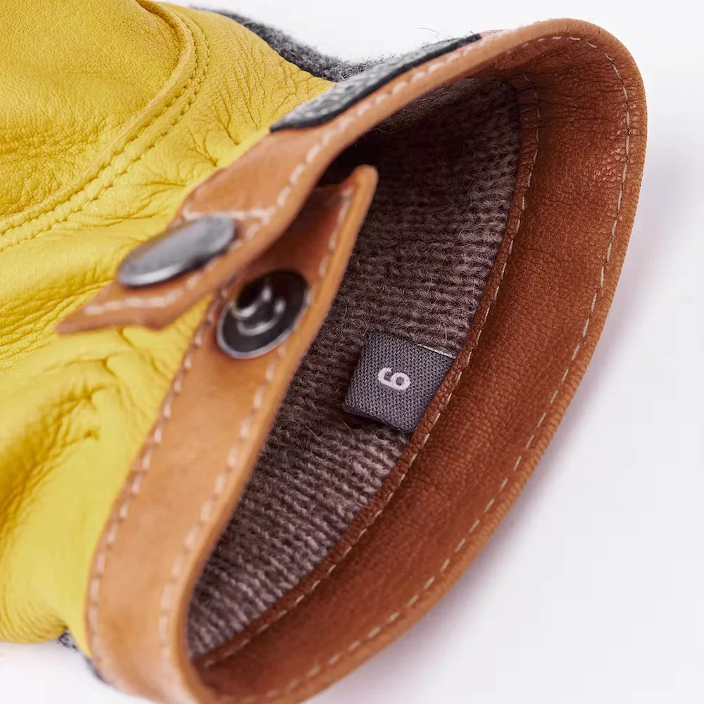 Deerskin Wool Tricot Gloves - Natural Yellow/Charcoal - Image 5