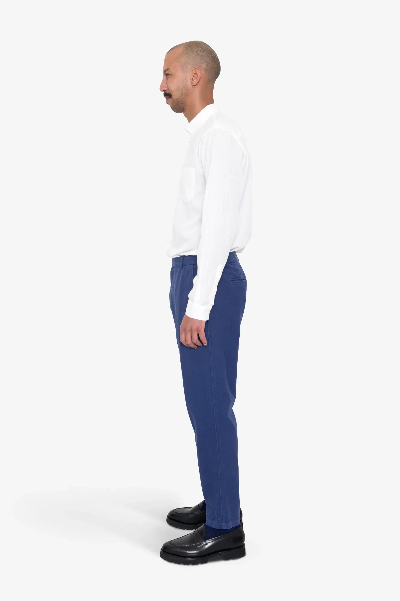 Fixed Waistband Cotton Linen Trousers - Deep Blue - Image 5