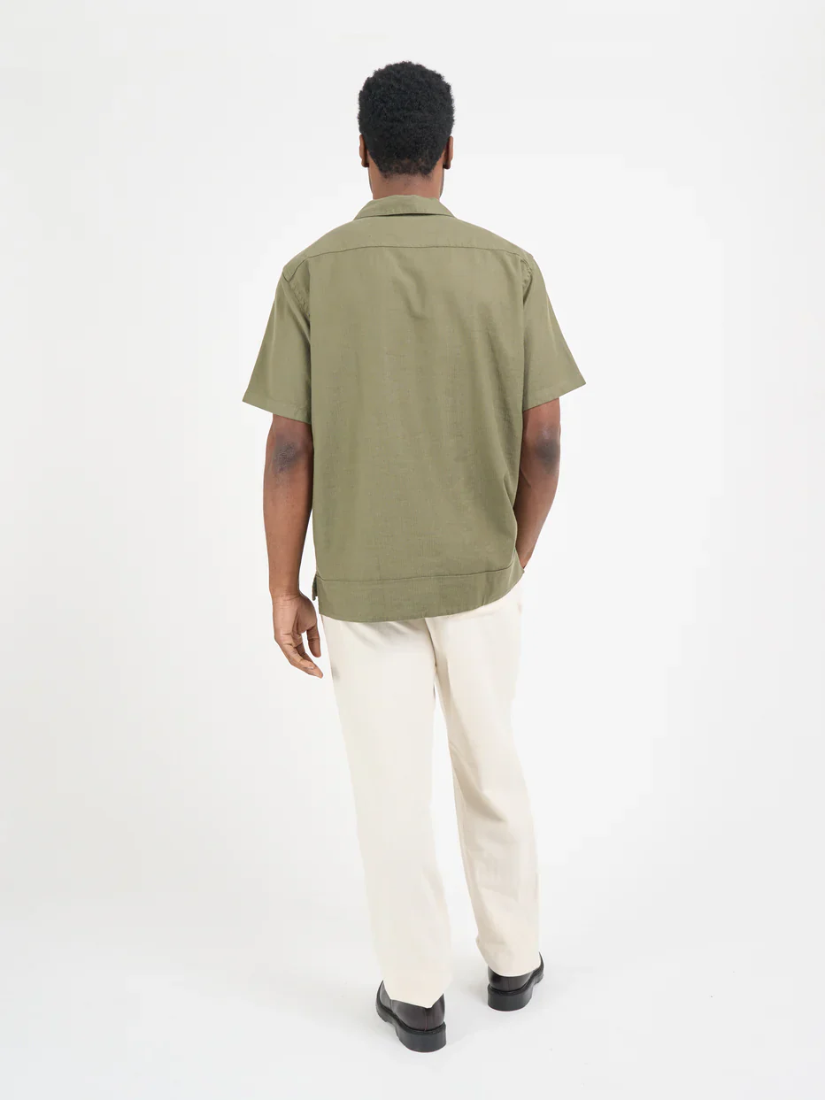 Havana Short Sleeve Shirt - Eastman Green Linen Mix - Image 3
