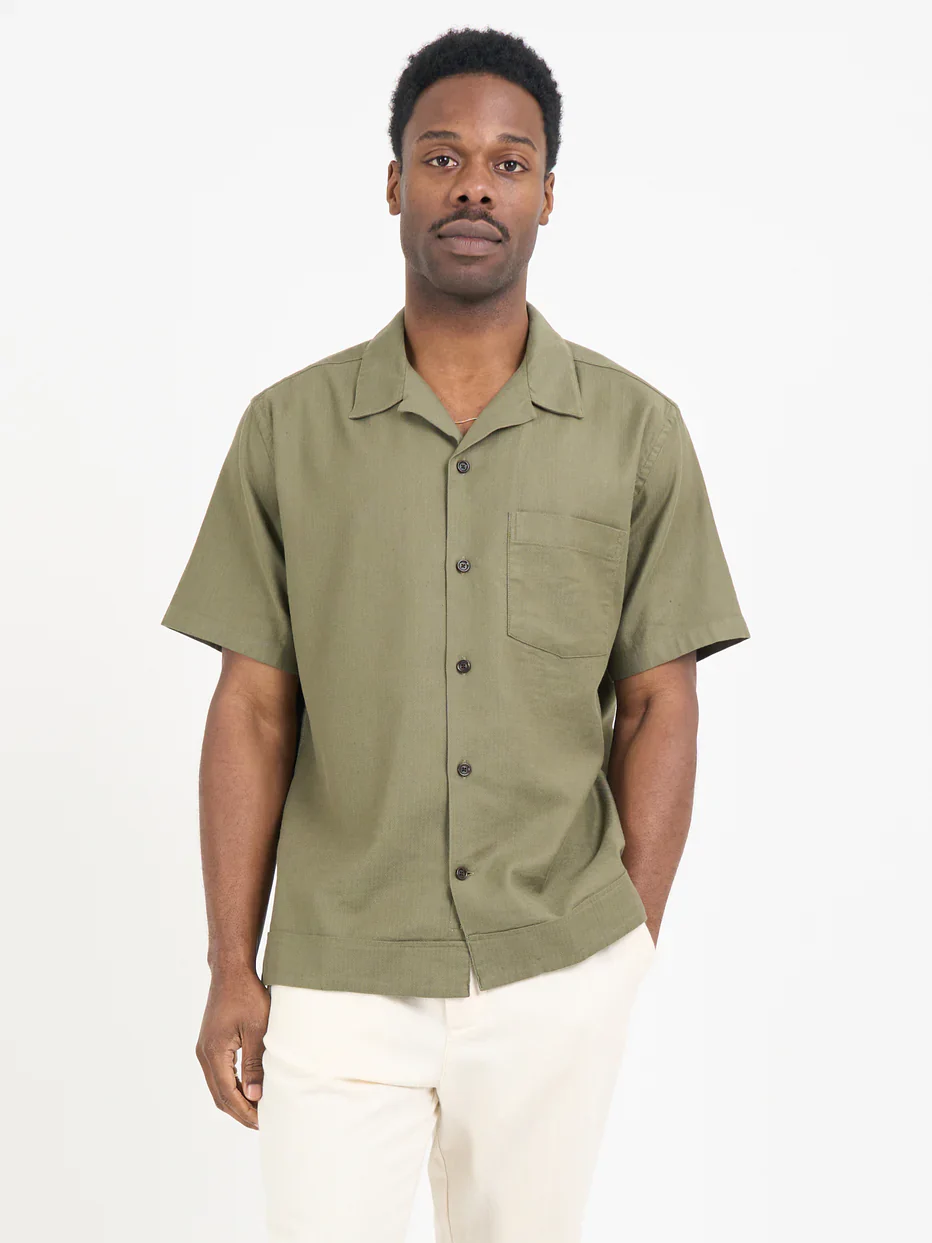 Havana Short Sleeve Shirt - Eastman Green Linen Mix - Image 4